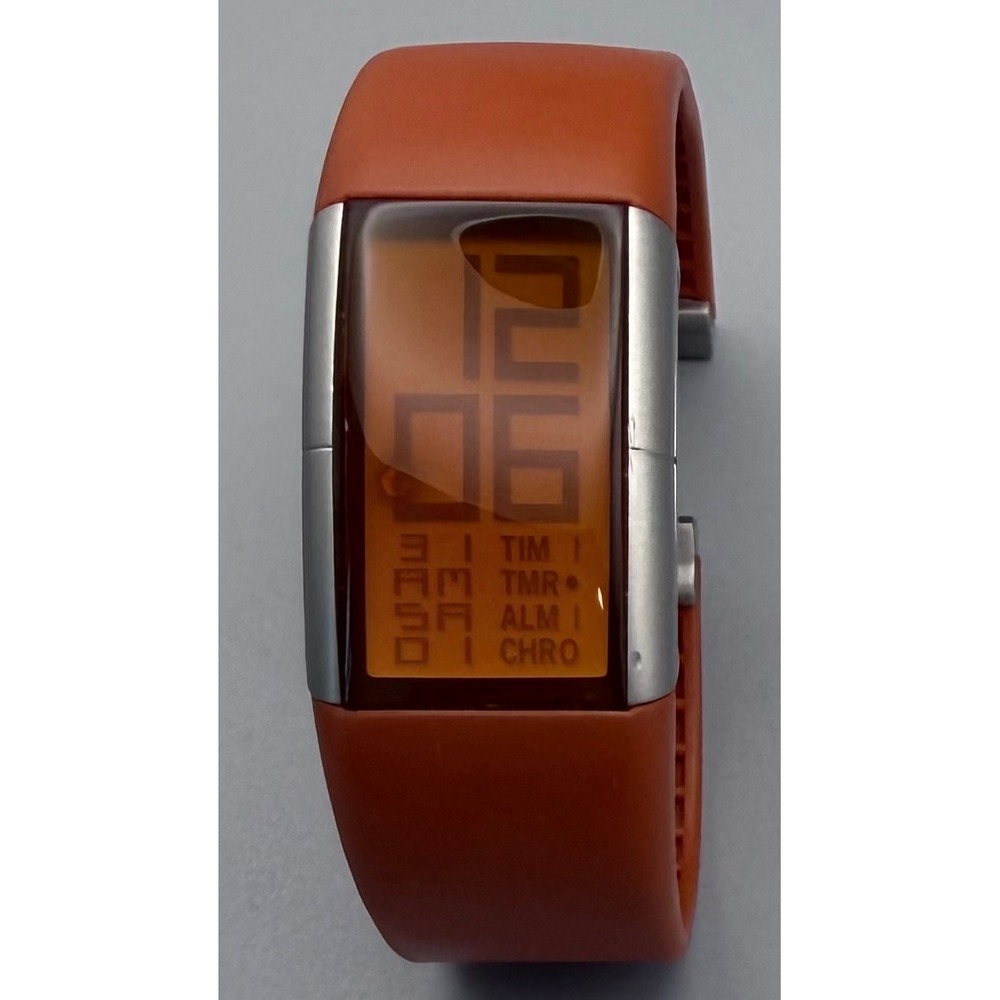 Vintage Philippe Starck Fossil PH-1003 Orange Digital Watch Working LCD Bleed